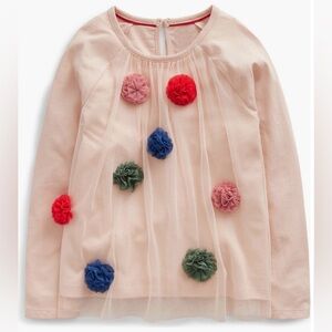 Mini Boden Embellished Tulle Overlay
LS Tee in Blush, Colorful Pom Pom Accents